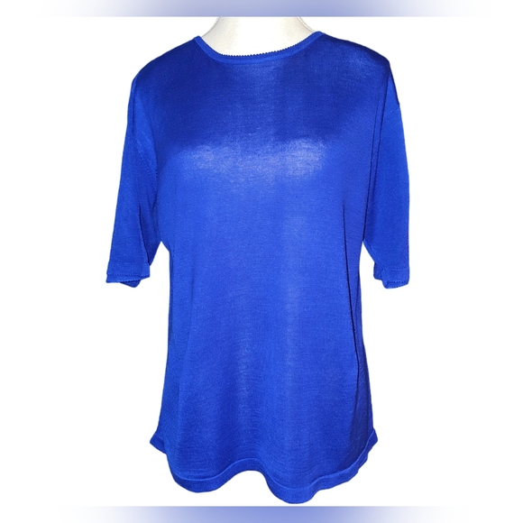 august silk Tops - August Silk Catharine Lover Womens 100% Silk Blue Short Sleeve Top Shirt Sz M